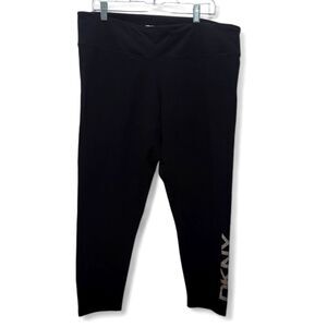 DKNY Blingy Logo Capri Length Workout Yoga Lounge Pants Plus Size 2X Black *READ